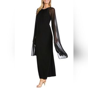 R&M Richards Rhinestone Neck Long Cape Sleeves Evening Dress In Black Sz 20W